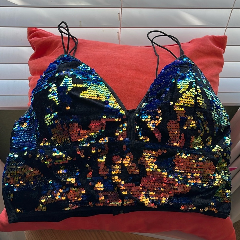 Multicolor Sequin Bralette Tank Top - Black Base